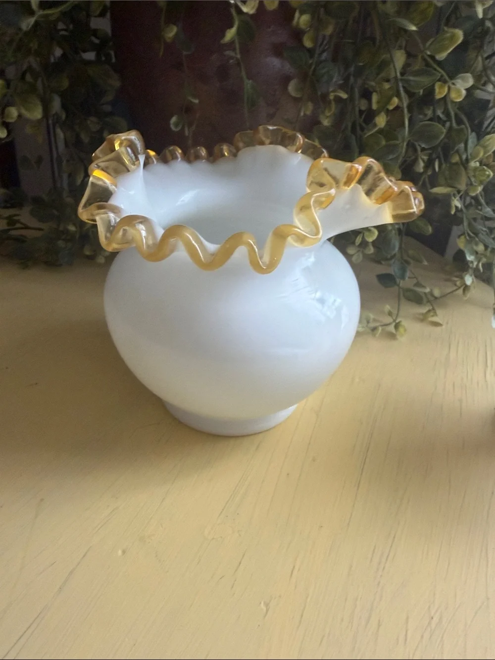 Fenton Milk Glass Ruffled Edge Vase and vase bowl 1940